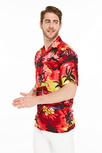 Image of Hawaii Hangover Family Matching Hawaiian Clothes, Sunset Red | Family matching Hawaiian outfits, Sunset Red, lightweight rayon, machine washable, tropical floral print, luaus, cruises