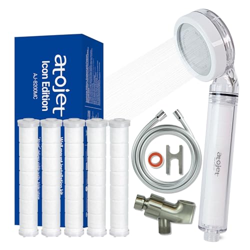 Atojet Filter Showerhead Born From Koreas Beauty Heritage Pure Carbon Filters for Softer Skin & Smoother Hair | Eco Hose 2M (79in) l 6 Month Advanced Filtration Set (AJ8200MC-ECO-6MO-SLV)