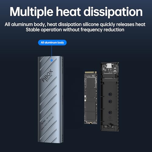 piBOX India NVMe SSD Enclosure - USB 3.2 10Gbps, Tool-Free M.2 NVMe Case, PCI-E NVMe Reader, USB-C, Supports M & B&M Keys, 2230/2242/2260/2280 SSDs Powerful - JM583 Chipset