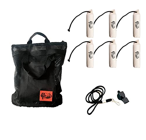 Dog Training Kit Premium Duck Dog Training Large Canvas White Bumpers (6 pack) and Mesh Bumper Bag and Whistle and Lanyard Combo