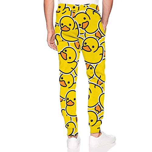 Cute 3D Print Yellow Rubber Ducks Sweatpants, Funny Cartoon Joggers Pants Men's Casual Drawstring Athletic Loose-Fit Pants With Pockets For Workout Running Training Xl #TOP1