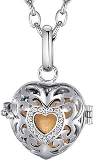 Morella Women Necklace Stainless Steel 70 cm 27,5" with Love Heart Pendant for Sound Balls Ø 16 mm 0,63" in a Velvet Jewelry Bag
