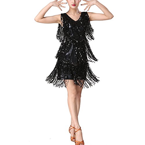 Vestido Flapper Años 20 Con Flecos Y Lentejuelas | Set Completo Con Guantes, Tocado, Perlas Y Abanico, Disfraz De Carnaval Para Mujer, Tallas S A XXL