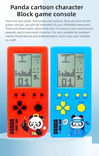 TAQY Panda Cartoon Retro Cube Game Console 26 Brick Games 2574 Levels Adjustable Speed/Difficulty Children/Adult Gandheld Electronic Game Block/Racing/Tank Battle Puzzle Toys (HRed) - Image 2