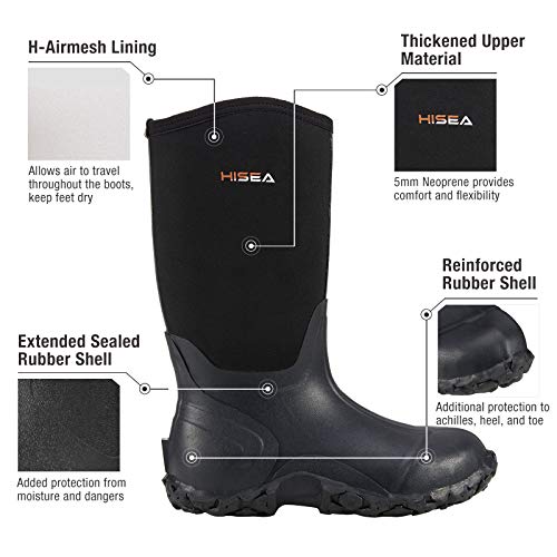 HISEA Men's Rain Boots Waterproof Insulated Rubber Boots Neoprene Mud Boots Outdoor