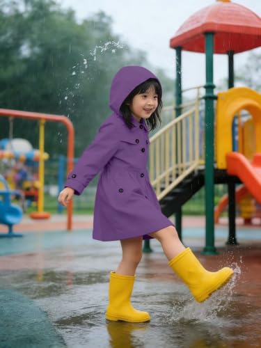 Image of SANGTREE Girl's Waterproof Trench Coat Hooded Lightweight Windbreaker Rain Jackets