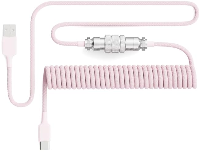 PWNAGE Ultra Custom Coiled Aviator USB C Cable for Gaming Keyboard, Double-Sleeved Mechanical Keyboard Cable with Detachable Metal Aviator, 1.8M USB-A to USB-C, Pink Color (Pink) - Pink