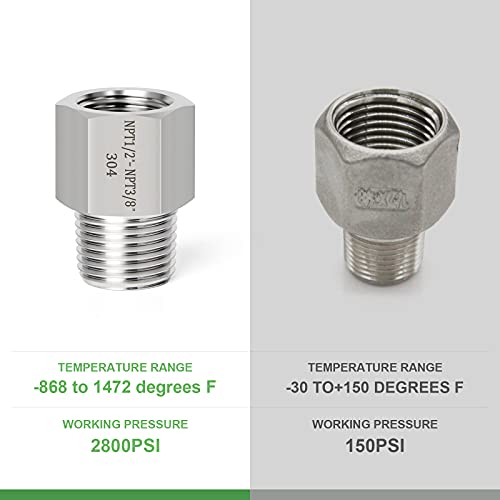 Taisher 2Pcs Forging Of 304 Stainless Steel Pipe Fitting, Reducer Adapter, 3/8-Inch Male Pipe X 1/2-Inch Female Pipe #TOP2