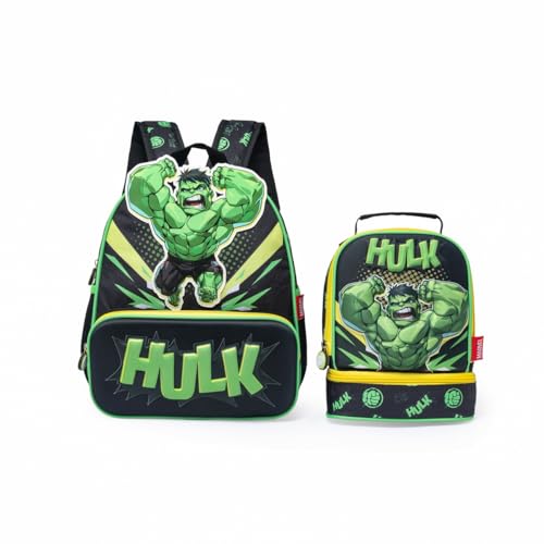Kit Mochila Lancheira Hulk Reforçada Escolar Disney