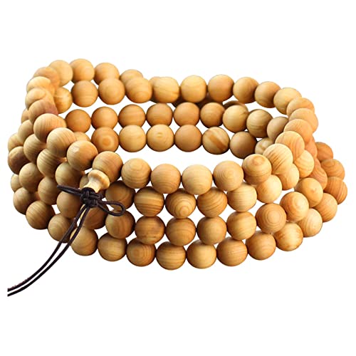 108 Mala pulsera de cuentas de 8 mm de madera natural, oración, meditación, budista tibetano, rosario collar para mujeres y hombres, Sin gemas Cover
