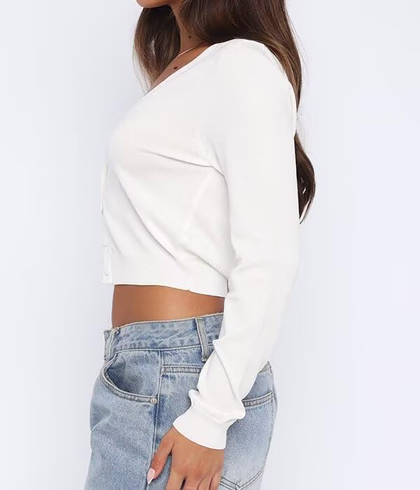 LEEDYA Women's Long Sleeve Cardigans Open Front Knit Cropped Sweaters Fall V Neck Button Down Jacket Tops2