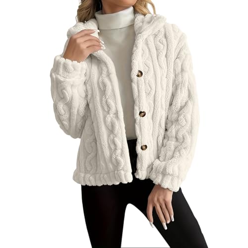 Cozy Sherpa Bed Jackets for Women Button Up Fuzzy Fleece Jacket Women Long Sleeve Warm Soft Cardigan Winter Coats Mock Neck Lightweight Sweater Fall Clothes Ladies Causal Pajamas Outfits White S
