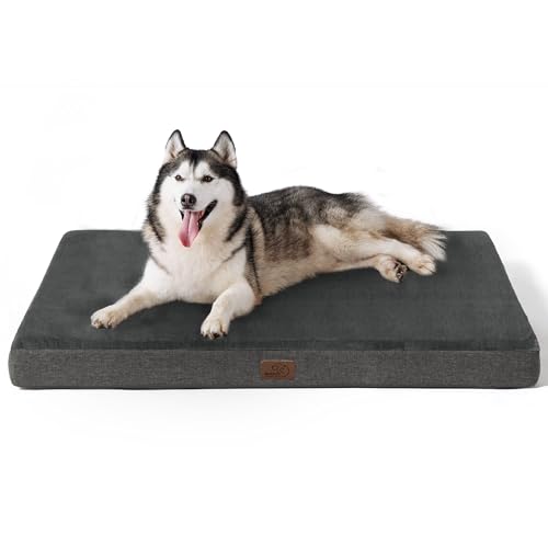 Bedsure Cama Perro Ortopédica Extra Grande - XXL Cama Perro Lavable con Funda Desenfundable y Evestimiento Impermeable, Espuma Viscoelástica, Gris, 120x74cm