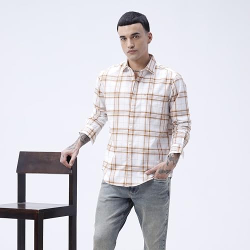 Image of BASICS 100% Cotton Checked Shirt for Men | Slim Fit | Everyday Smart Casual Wear | Full Sleeve