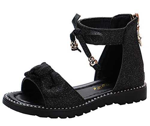 Girls’ Sweet Bows Ankle Strap Back Zipper Roman Sandals Flats(Toddler/Little Kid/Big Kid)