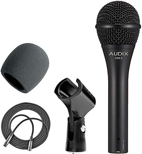Audix OM2 Dynamic Vocal Microphone + On Stage Foam Windscreen for Handheld Microphones + XLR Mic Cable