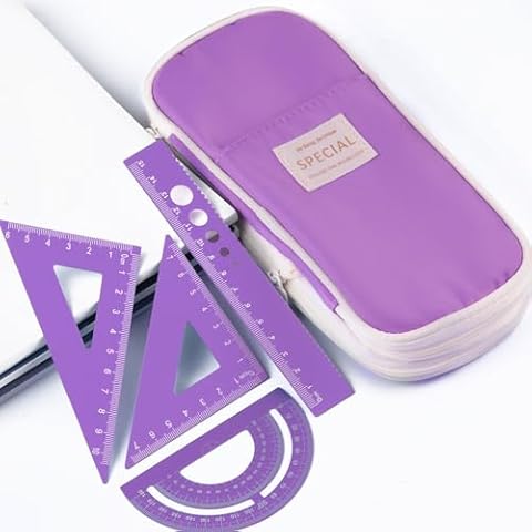 Geometry Set with Pencil Case, Rulers, Protractor. for Student Classroom Supplies and Engineering Drawings (Lilac Purple) Cover