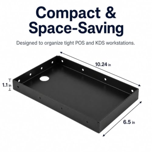 Image of Shimeyao Metal Printer Tray for POS & KDS Printers, 10.24 x 6.5 Inch Thermal Printer Stand, Wall or Shelf Mount, 4 Mounting Holes Each Side, Built in Cable Management for Kitchen, Restaurants, Retail