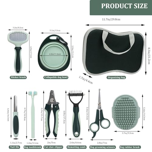 Image of Pet Nail Clippers Trimmer and Grooming Kit, 8 Pieces Pet Grooming Kit - Dematting Comb,Slicker Brush,dog nail trimmer,collapsible bowl and dog toothbrush for Removing Knots and Hair for Dog,Cat
