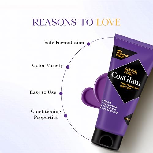 Image of Cosglam Semi Permanent Hair Color #62 Midnight Violet (120g) | No Ammonia, No Peroxide | Vegan Non-Oxidative Hair Dye for Women & Men | Conditioner Enriched Glossy Finish