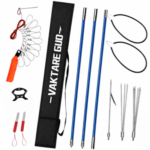 Vaktare Gud Hawaiian Sling Fishing Spear Set Fiberglass Spearfishing Pole Spear with 3 Replaceable Stainless Steel Tips Fish Line Holder Sharpening Files and Carry Bag