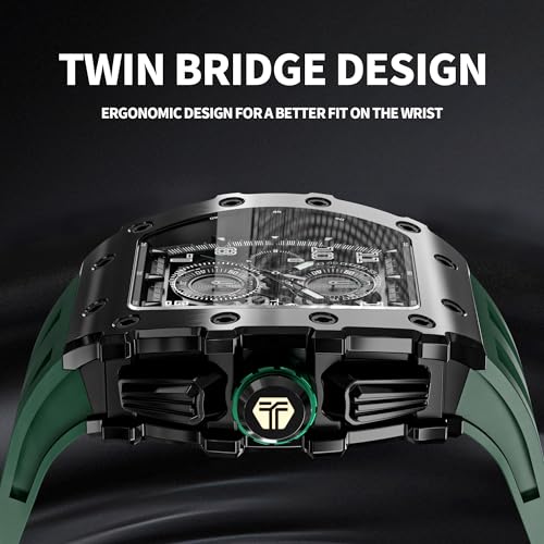 Image of TSAR BOMBA Mens Luxury Watch Watches for Men 50M Waterproof Japanese Quartz Movement Tonneau Stainless Steel Case Sapphire Glass with Chronograph Date Function Cool Unique Fashion Gift