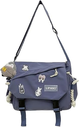 Image of Inshere Aesthetic Crossbody Bag, Cute Messenger Bag for Women Men, Y2K Japanese Kawaii Bag with Cute Pins and Ornament Blue