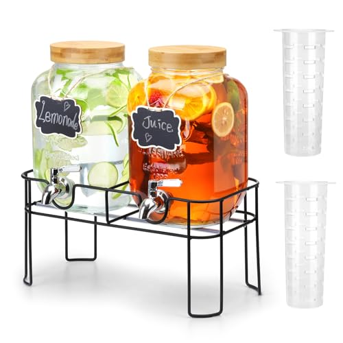 2 Pack 1 Gallon Glass Drink Dispenser with Bamboo Lid,...