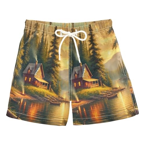 Lake Cabin Dusk Boys Swim Trunks Quick Dry Toddler Swimsuit Boy Board Shorts Swimwear Bathing Suits 3T Multi