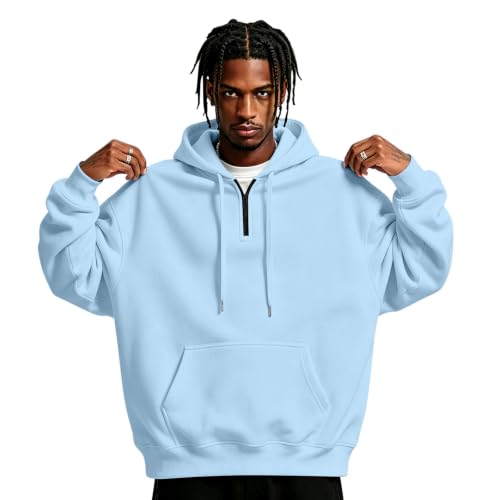 Fleece Hoodie Men Quarter Zip Fleece Lined Pullover Sweatshirt Sweat Shirt - image 1