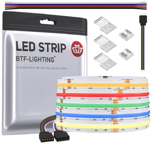 BTF-LIGHTING FCOB COB RGBWW(2700K) Hohe Dichte Flexibel LED Streifen 5M 896LED/M 4480LEDs DC24V IP30 Nicht Wasserdicht Mehrfarbig für DIY Heimdekoration(Nicht inhalt Netzteil＆Controller)