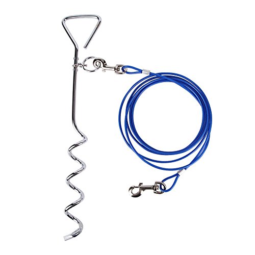 CtopoGo Anlegespirale Hundeleine, Hofleine mit Edelstahlshaken für Outdoor, Hof und Camping Geeignet für Kleine Mittlere Hunde (3m 5m 10m) (3M, Blau　)