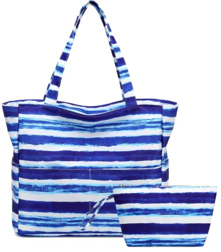 Image of LEDAOU Large Beach Bag Women Waterproof Sandproof Zipper Beach Tote Pool Bag for Swim Gym Grocery Travel with Wet Pocket