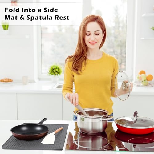 Image of Foldable Silicone Stove Top Cover - 20 inchx28 inch Stove Top Covers for Electric Stove, Glass Top Stove Cover, RV Stove Top Cover & Dish Drying Mat (Gray, 28''x20'')