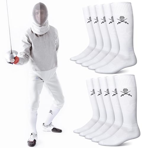 Glitopper 5 Pairs Fencing Socks for Epee Sabre and Foil White Cotton Knee High Socks Comfortable...