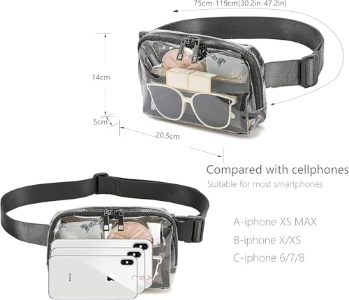 Image of Clear Belt Bag Stadium Approved for Women Men - Fanny Pack With Adjustable Strap, Crossbody Waist Bag for Concerts, Sports, Travelling, Hiking, Running (Black-2)