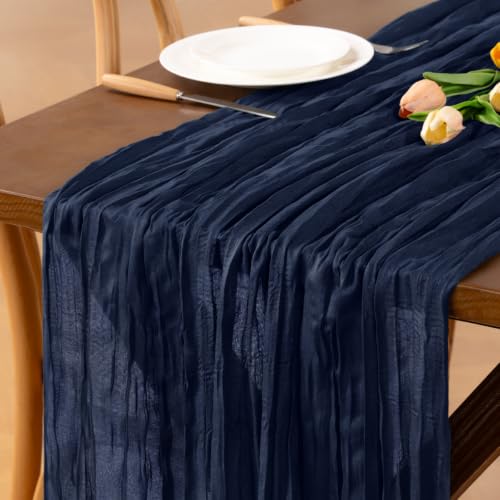 Jimtx Navy Blue Cheesecloth Table Runner Boho Fall Gauze Table Runners
