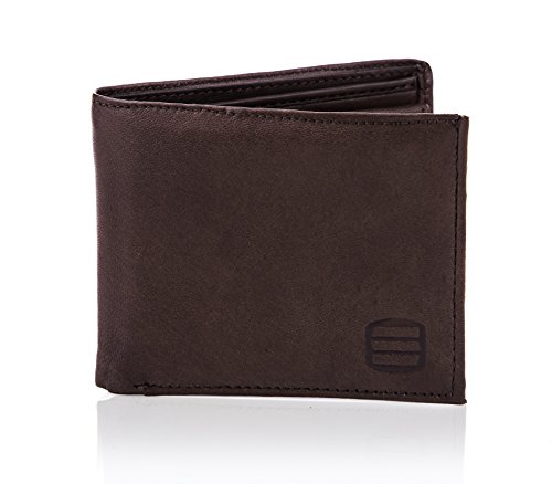 Suvelle Mens Slim Leather Bifold Wallet, Removable Flip up ID Window Wallets, W055