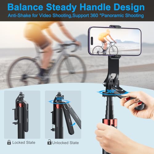 71-inch Selfie Stick Tripod 360 Degree Rotation Rechargeable Remote Quadripod Stand Gimbal Handle for Mobile Phone Camera Gopro 360° Panoramic Shooting Vlogging Live Stream - Image 2