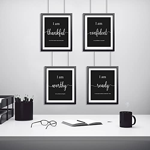 9 Pieces Inspirational Motivational Office Bedroom Wall Art, Daily Positive Affirmations For Men Women Kids Posters Inspirational Quotes Sayings Wall Decor (Black) #TOP5