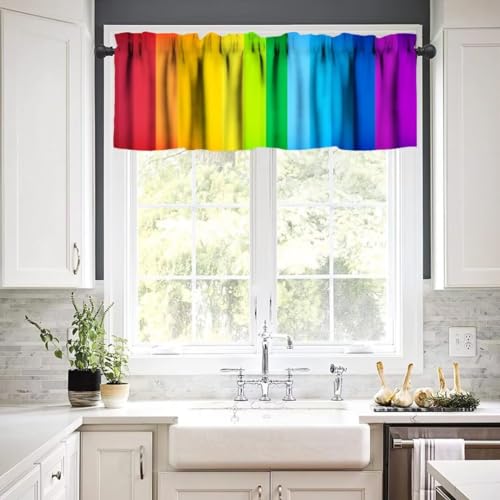 Image of Colored Rainbow Window Valance Curtain, Abstract Rainbow Perspective Background Happiness Nature Concept Window Valances Treatments for Kitchen Living Room Cafe Decor 54'x18', 1 Panel