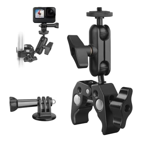 JEBUTU Super Clamp with Dual Ballhead Magic Arm,1/4" & 3/8" Thread, Action Camera Mount Adapter for Desk Tripod Tube Crossbar Gimbal Rods Fence DSLR Camera Gopro LED Lights Cover