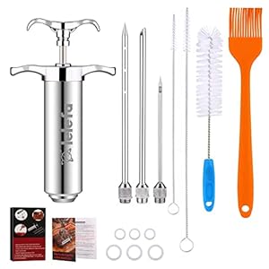 Lelefa 304-Stainless Steel Meat Injector with 3 Needles, 2-oz Capacity, Turkey Injector for BBQ Grill Smoker, Meat Injector Syringe with Paper User Manual
