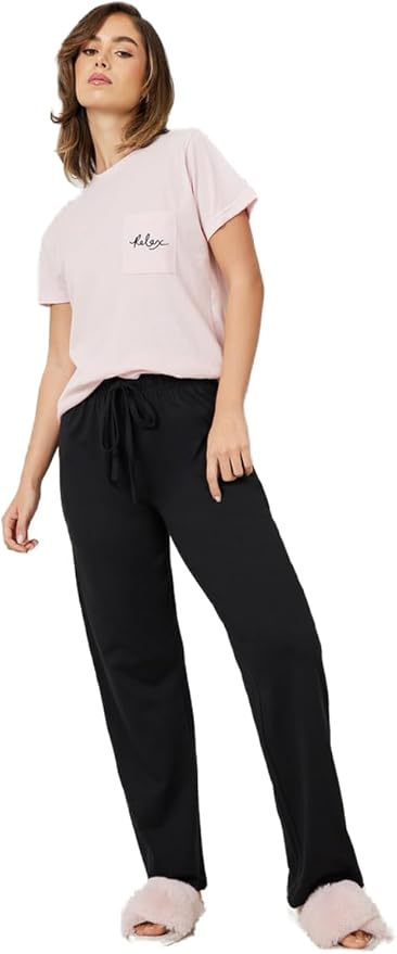 Styli Women's Relax Embroidered Pocket Tee & Pyjama Set