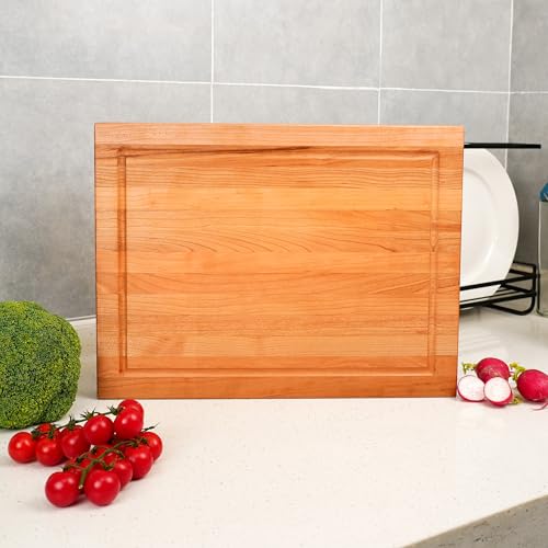 Image of CONSDAN Solid Cherry Wood Cutting Board for Kitchen, USA Grown Hardwood, 16 x 12, with Invisible Inner Handle, Prefinished with Food-Grade Oil, Suitable for Kitchen Edge Grain, 1-1 /2 inch Thick