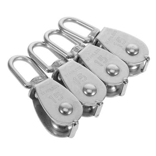 MAGICLULU 4pcs Stainless Steel Pulley Block Wire Rope Lifting Pulley Wheel Swivel Hook for Gym Attachments Sailing and Industrial Uses