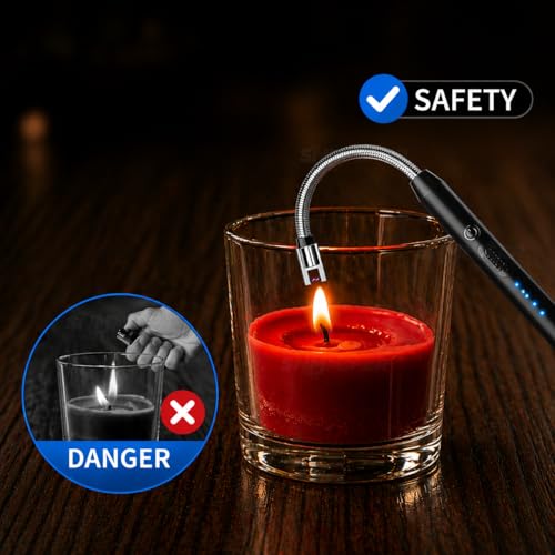 Image of SNMMIFER Electric Lighter, USB C-Type Rechargeable, 360 Flexible Neck, Windproof, for Kitchen Gas Stove, Candles, Pooja, Black