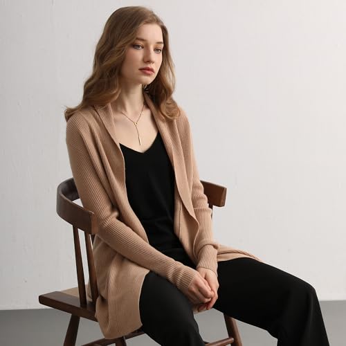 Image of GreenMount Cashmere Women's Front Fashion Cardigan for Annual Lightweight Mid-Length Cashmere Coat
