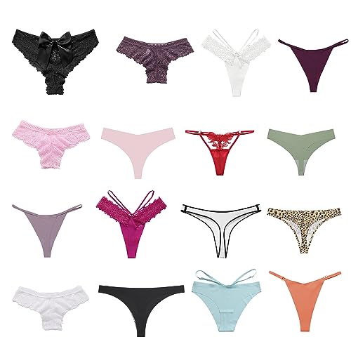Women's Underwear Variety Pack Panties, Kinds of T-Back G-String Thongs, Lacy Briefs Hipsters Bikinis Undies Assorted3