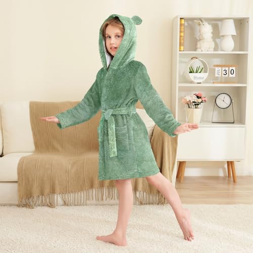 Beautiful Green Leather Girls Robe With Hood Kids Bathrobes For Girls3